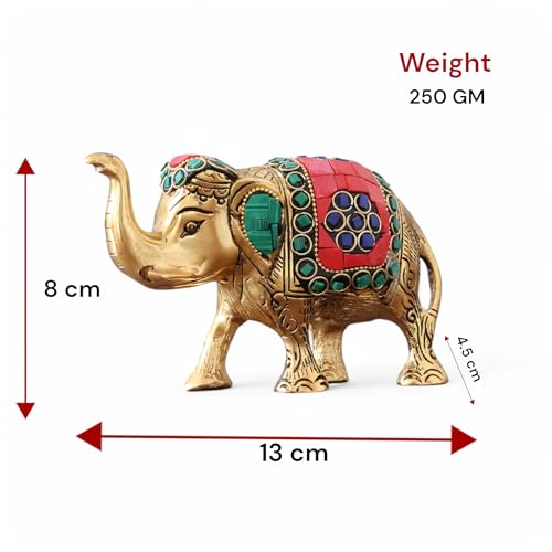 Image of KridayKraft Metal Elephant Small Size with Stone Work for Showpiece Enhance Your Home, Office and Table - Multicolour