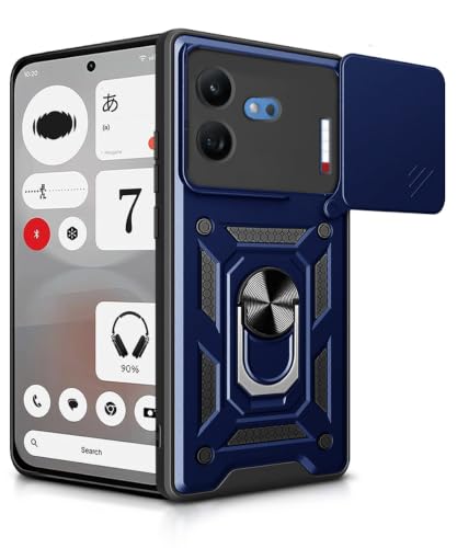 Image of WOW IMAGINE Tough Armor Bumper Mobile Back Case for Nothing Phone 4b 5G | Sliding Camera Cover | Shock Proof 360 Protection | Hybrid PC + TPU | Ring Holder with Kickstand - Blue