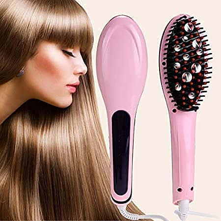 STOCKCLUB 3 in 1 Ceramic Fast Hair Straightener Brush Electric Comb Brush Straightener with Temperature Control Display for Women (Pink)-image-35