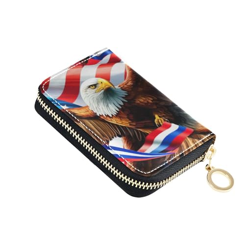 Zip Around Womens Wallet Credit Card Wallets RFID Blocking Small Mens Wallet with Coin Pocket USA Bald Eagle American