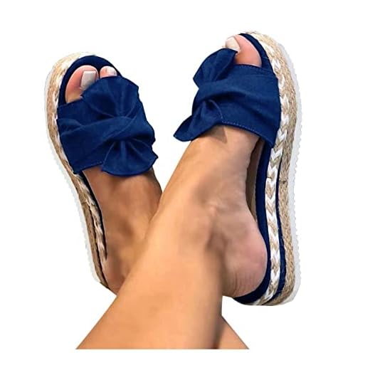 Aniywn Sandálias femininas de verão com plataforma de alpargata, sandálias anabela, casuais, respiráveis, com bico aberto, Azul, 9.5-10