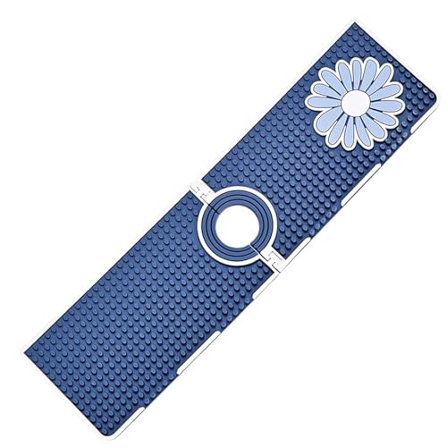 Odot Tappetino per Rubinetto Cucina Bagno in Silicone Fiori Tappetino per Lavello Paraspruzzi Lavello Cucina Ad Asciugatura Rapida Tappetino Multiuso per Lavello e Proteggi Lavandino (Blu,38x10cm)