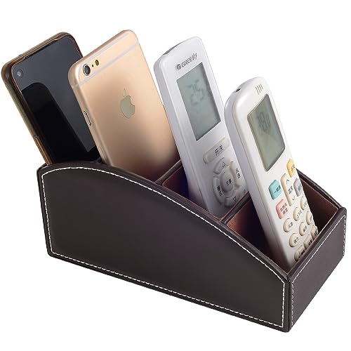 XNONE Support de télécommande TV avec 4 compartiments, en cuir synthétique, décoration de table de chevet, boîte à lunettes, pinceau de maquillage,...