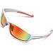 Torege Polarized Sports Sunglasses For Man Women Cycling Running Fishing Golf TR90 Unbreakable Frame TR034 (White&Red tips&Red lens)