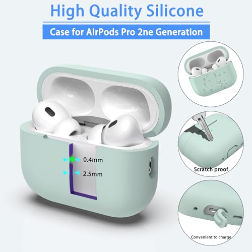 MHYALUDO Compatible with AirPods Pro 2nd Generation Case Cover, Anti-Fall Soft Silicone Shock-Absorbing Compatible with AirPods Pro Case Skin Touch with Lanyard and Cleaning Kit, Turquoise - Image 4