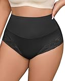 USEASY Shapewear for Women Tummy Control Panties Lace Plus Size Tummy Control Shapewear Black 3XL