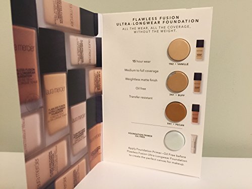 LAURA MERCIER Flawless Fusion Ultra-Longwear Foundation Card: 1N Vanille, 3N1 Buff, 5N1 Pecan and Foundation Primer Oil-Free