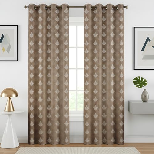 Image of Semi Room Darkening Curtains, Brown, Tree Print, 4x5 ft, Set of 2 Window Curtain