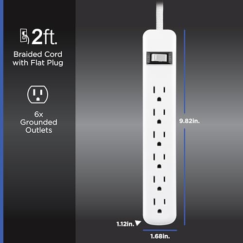 Image of GE Surge Protector Power Strip with USB Ports, Combo Pack, 2 Ft Braided Extension Cords, 245 Joules, 6 Outlet & 2 Outlet Extender, 2 USB-C, Flat Plugs, ETL Safety Certified, White, 86076