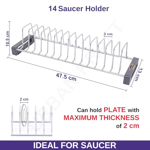 Image of URBAN KRAFT Modular Kitchen Basket Plate Fixer Set of 2 /Tandem Box Drawer /Plate Organizer for Cabinet /Thali Stand Holder - Saucer Rack((Thali+Saucer) Stand) Chrome