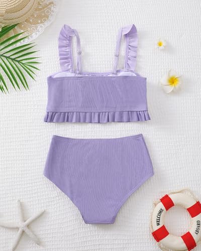 Mioglrie Girls Bathing Suit Kids Swimsuits Teen Tankini Girls' Swimwear Beach Ruffle Tween Bikini Sets Size 7-144