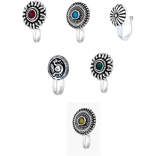 Oxidised Finish Nose Pin Clip On Silver