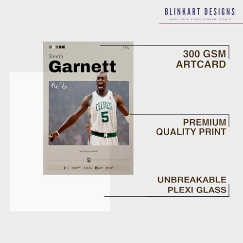 Image of BLINKART Kevin Garnett | Nba Basketball Player | Synthetic Wood Photo Framed Wall Hanging Poster For Room & Office Bedroom Living Boys And Girl Room Home Wall Hanging | 13x10 Inches