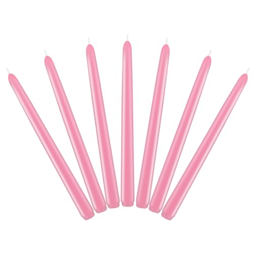 7 Packs 10 Inch Pink Colored Taper Candles, Unscented Non-Toxic Smokeless Skinny Pastel Tall Wax Candlesticks for Home Dinner Table Decor - 8 Hours Burn Time