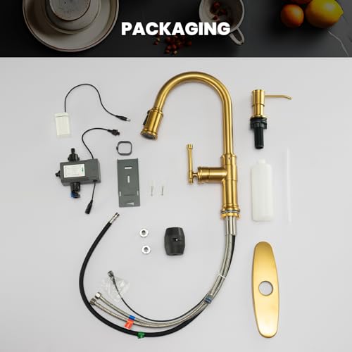 DAYONE Touchless Brushed Gold Kitchen Sink Faucets with Soap Dispenser, Pull Down Motion Sensor Hand-Free Single Handle Faucet for Kitchen Sink High Arc, DAY136TL-BTG by DAYONE - Image 8
