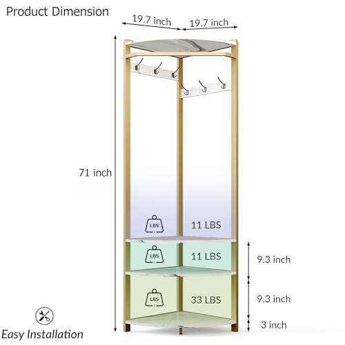 GarveeHome Corner Coat Rack with Shoe Bench Entryway, Corner Hall Tree with 6 Double Hooks, Corner Clothes Rack with Storage Corner Tree with Organizer Shoe Bench Shelf for Entryway, Hallway, Closet