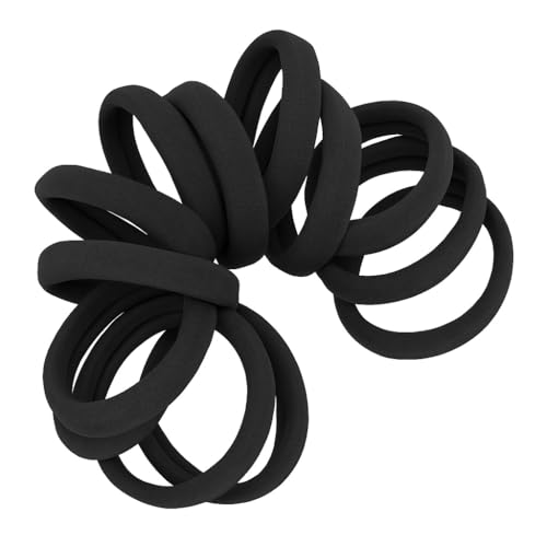 Cyndibands Black: Soft and Stretchy Seamless Elastic Fabric No-Metal Ponytail Holders - 12 Hair Ties (Black)