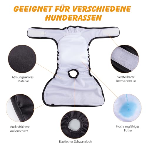 3 Stück Wiederverwendbare Hundewindeln, Verdickte Hochsaugfähige Läufigkeitshose für Hündinnen Waschbare Hundewindel Hundehöschen Windeln für Hunde Läufigkeit Inkontinenz Lange Reisen (40-50cm, M)