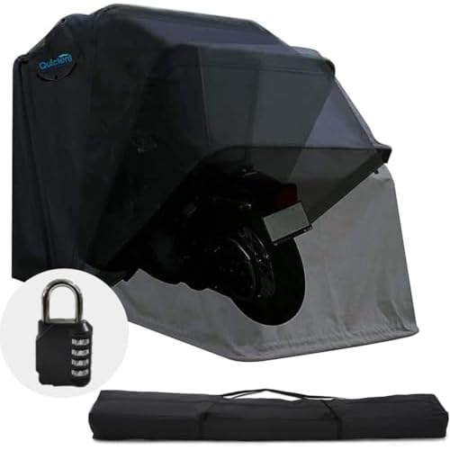 Quictent 136"x 54" Motorcycle Cover Storage Shelter with Code Lock & Carry Bag Heavy Duty Vehicle Shed Garage Tent with 2 Roll-Up Side Windows - Black