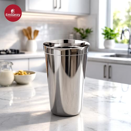 Image of EMBASSY Stainless Steel Plain Lassi Glass | Pack of 2 | 700 ml per Glass | Ideal Glass for Lassi, Smoothies, Juices, Shakes, Water, Milk and Other Beverages.