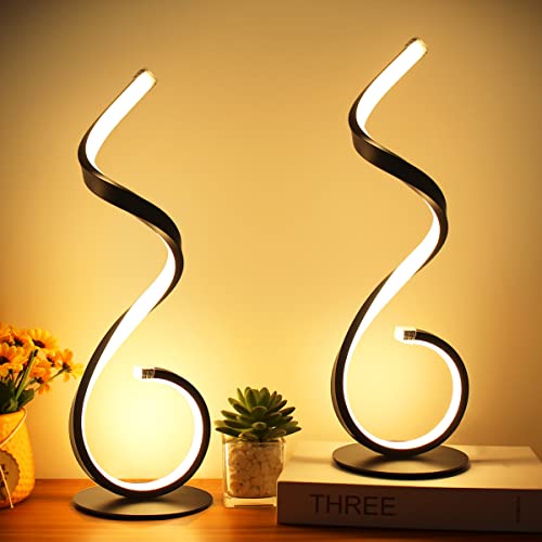 Besketie Spiral Led Table Lamps Set Of 2, 10W Modern Bedside Lamp, 3 Color Modes & Stepless Dimmable Desk Lamps Minimalist Desk Light Nightstand Lamp For Living Room, Bedroom, Office, Study - Black #TOP6