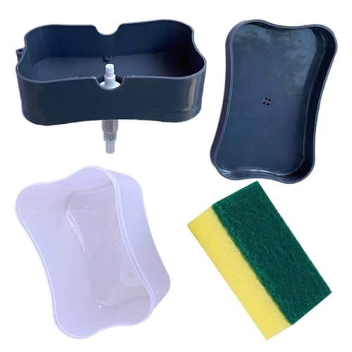 Image of Kuber Industries Rectangle Liquid Soap Dispenser for Kitchen | with Pump and Sponge Holder | Plastic, Lightweight & Durable | Multipurpose Use, Ergonomic Design & Easy to Clean (Grey)
