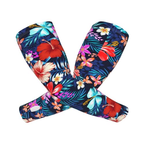 ANSGSD Cute Tropical Hibiscus Floral Gardening Sleeves With Thumb Hole For Women Men, Farm Sun Protection Thorn Proof Cooling Arm Sleeves To Cover Arms For Garden Sports