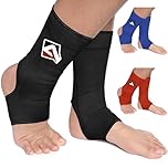 AQF MMA Ankle Support Muay Thai Foot Brace Guard Kick Boxing Sprains Achilles Tendon Pain Relief Protector Elasticated Breathable Compression Sleeve (Black, M)