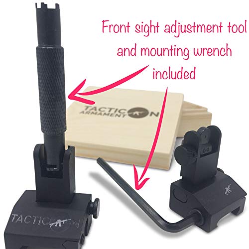 Tacticon Flip Up Iron Sights For Rifle Includes Front Sight Adjustment Tool | Rapid Transition Backup Front And Rear Iron Sight Buis Set Picatinny Rail And Weaver Rail #TOP3