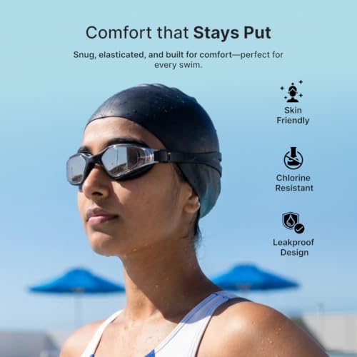 Image of CULT Swimming Cap Goggles with Ear Plugs & Nose Clip Set for Men & Women, Anti-Fog Swimming Goggles with Adjustable Strap, Silicone Swim Cap Combo for Training, Pool & Fitness, Black