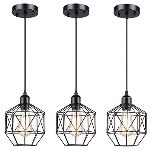 Black Pendant Lights Kitchen Island Farmhouse, Hanging Light Fixtures Industrial, Adjustable Kitchen Lighting Ceiling Hanging Lights, For Dining Room, Kitchen,Bar, Over an island,3 Pack/set/set of 3