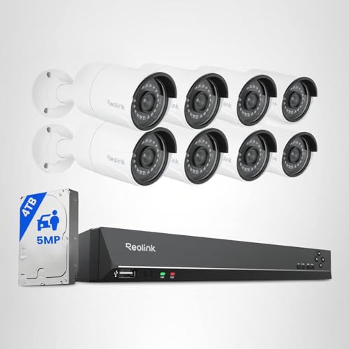 REOLINK 16CH 5MP Home Security Camera System, 8pcs Wired Outdoor PoE IP Cameras with Person/Vehicle/Pet Detection, 8MP 16CH NVR with 4TB HDD for 24-7 Recording, RLK16-410B8-5MP