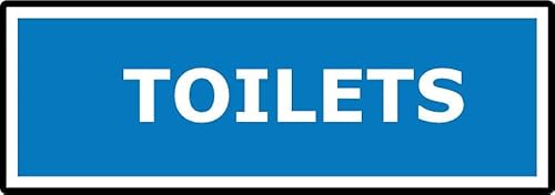 Toilets | 15cm x 5cm | Blue - Vinyl Sign for Public Restrooms, Workplaces, Restaurants, Facilities, and Businesses