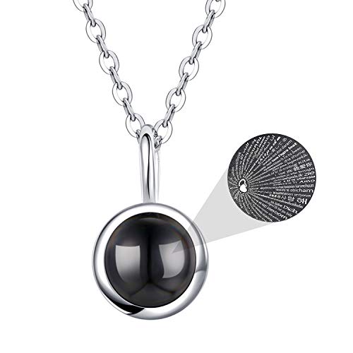I Love You Necklace 100 Languages 925 Sterling Silver Projection Pendant Necklace Memory Projection Gifts For Her Wife Girlfriend Birthday Gift