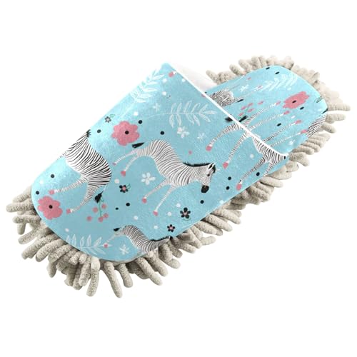 Kigai Zebras with Flowers Mop Slippers for Floor Cleaning, Slippers for Women Men, Microfiber Floor Cleaning, L