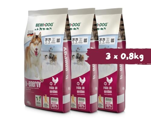 Bewi Dog H-Energy 3x0,8kg - Hundefutter - Hochleistungs-Trockenfutter für aktive Hunde - Mit Geflügel, Fisch & Lachsöl – Für Sport- & Arbeitshunde – Proteinreiches Futter – Made in Germany - Bundle