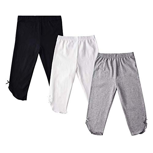THEE BRON Toddler/Little Girls Capri Leggings Pants (Black/White/Grey, 6T/Little Girl)