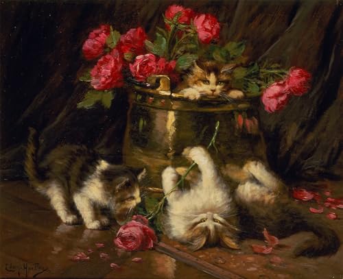 Tableau chatons ludiques Leon Charles Huber pour salon chaleureux 60x90