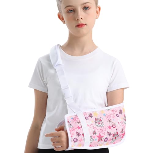 Kids Arm Sling for Broken Arm Torn Rotator Cuff Shoulder Elbow Wrist injury Printed Pediatric Child Toddler Brace Support for Children Girls with Princess (Pink, Small)