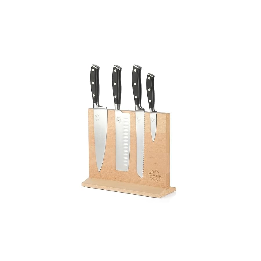 Sur-La-Table-Kitchen-Essentials-5-Piece-German-Steel-Blade-wTriple-Riveted-Handle-Set-on-Beechwood-Magnetic-Block-Black Sur La Table Kitchen Essentials 5 Piece German Steel Blade w/Triple Riveted Handle Set on Beechwood Magnetic Block - Black