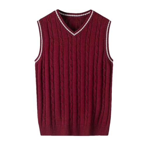 Men's V-Neck Knit Sweater Vest Solid Color Waistcoat Sleeveless Cable Knit Winter Fashion Tops