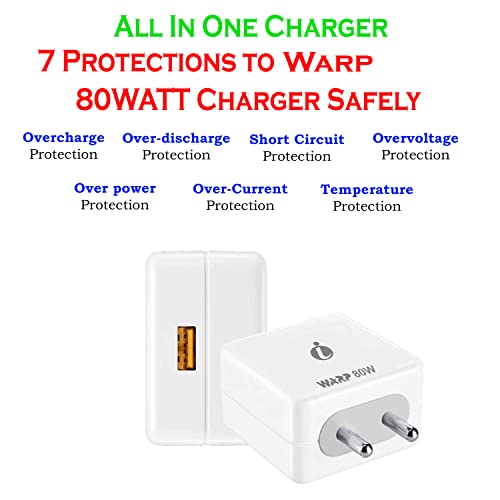 Image of 80W WRAP Fast Type-C Charger for Samsung Galaxy S21 FE 5G 80 WATT Charger Oppo : Vooc & Super Vooc Charging | Realme : Dash / Dart SuperDart Charging | One Plus: Dash / Wrap charging | Xiaomi: Quick Charging | Samsung: Adaptive Fast charging | Vivo: Dual engine Fast Charging | Motorola: Turbo charging | HTC: Fast Charging ALL-IN-ONE CHARGER With 65W Type-C USB Data Charging Cable - XH1: (80 W, WHITE)