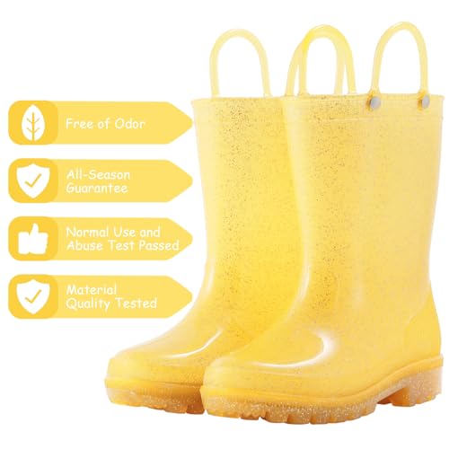WILLPORT Toddler Rain Boots,Waterproof Glitter Kids Rain Boots with Easy-on Handles for Boys and Girls2
