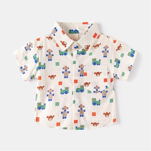 Toddler Boys Cotton Linen Shirt Short Sleeve Collared Tops for Boys Cute Cartoon Print Button Down Shirt Summer Tops3
