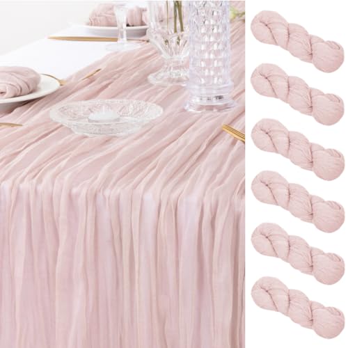Dezerlor ZBTRZ-DP6 6 Pack Dusty Pink Cheesecloth Table Runner Fall Thanksgiving Table Runner Bulk Boho Gauze Table Runner 120 Inches Long cover