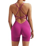 OMKAGI Yoga Rompers for Women Tummy Control Backless One Piece Jumpsuit Shorts Built in Bra
