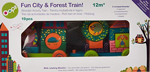 Image of OOPS Fun Forest & City Train - Wooden Pull Along Toy and Stacking Puzzle for Toddlers