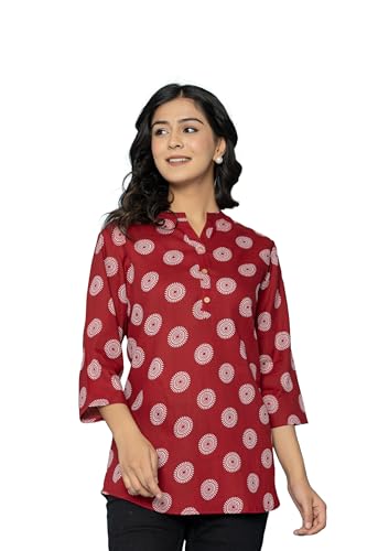 Image of Women's Cotton Printed Kurta Top | 3 /4 Sleeve Straight Kurti Casual Outings