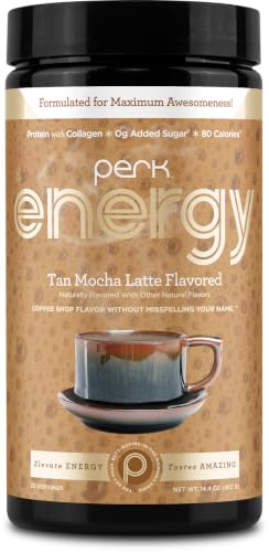 Image of Perk Energy Drink Mix (Tan Mocha Latte) 20 Servings - Caffeinated Healthy Coffee Alternative with Protein, 100mg of Caffeine, Gluten-Free, Soy-Free, Peanut-Free