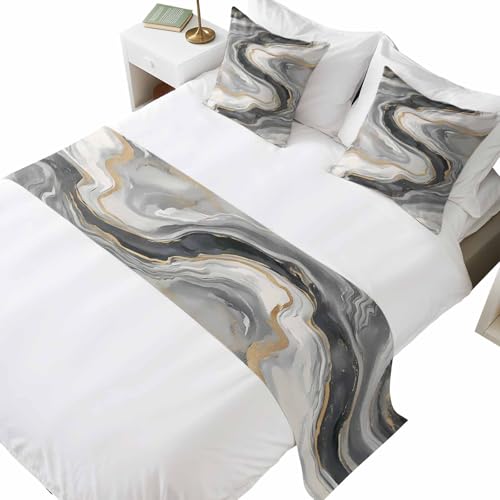 Onekaccu Grey Ombre Marble Bed Runners for Full/Queen Size Bed,